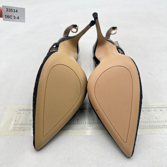 FSJ Black Glitter Pointed Toe D'Orsay High Heel Slingback Pumps Cutout Sandals - Picture 7 of 8